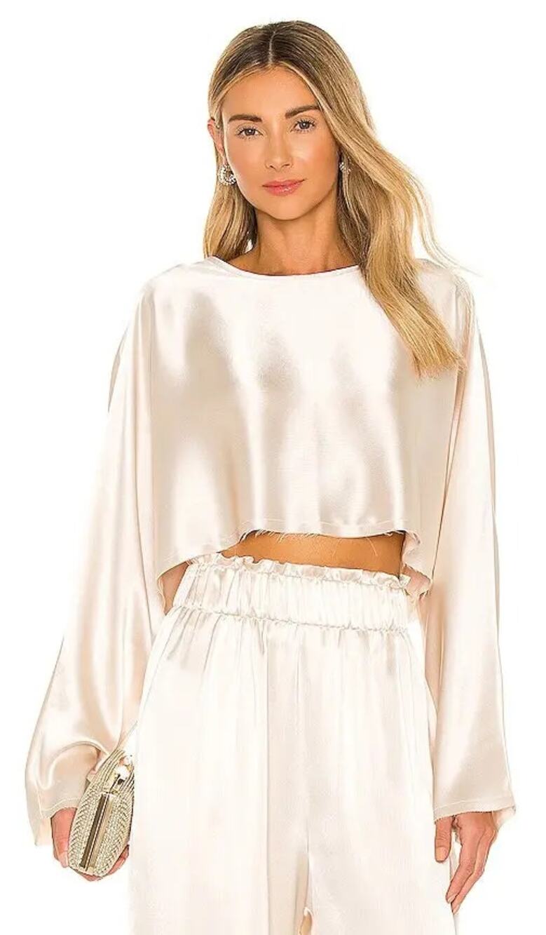 NWT NONchalant Label Emilia Bell Sleeve Cropped Blouse Champagne Women's Small